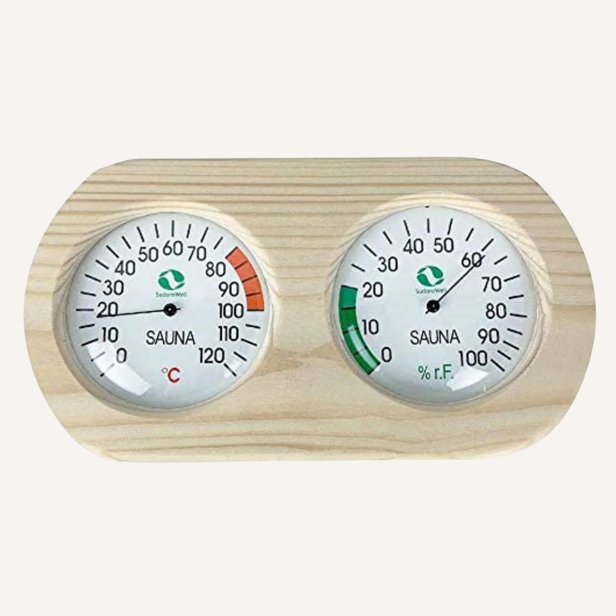 Sauna Messstation Klimamesser mit Thermometer + Hygrometer im Holzrahmen