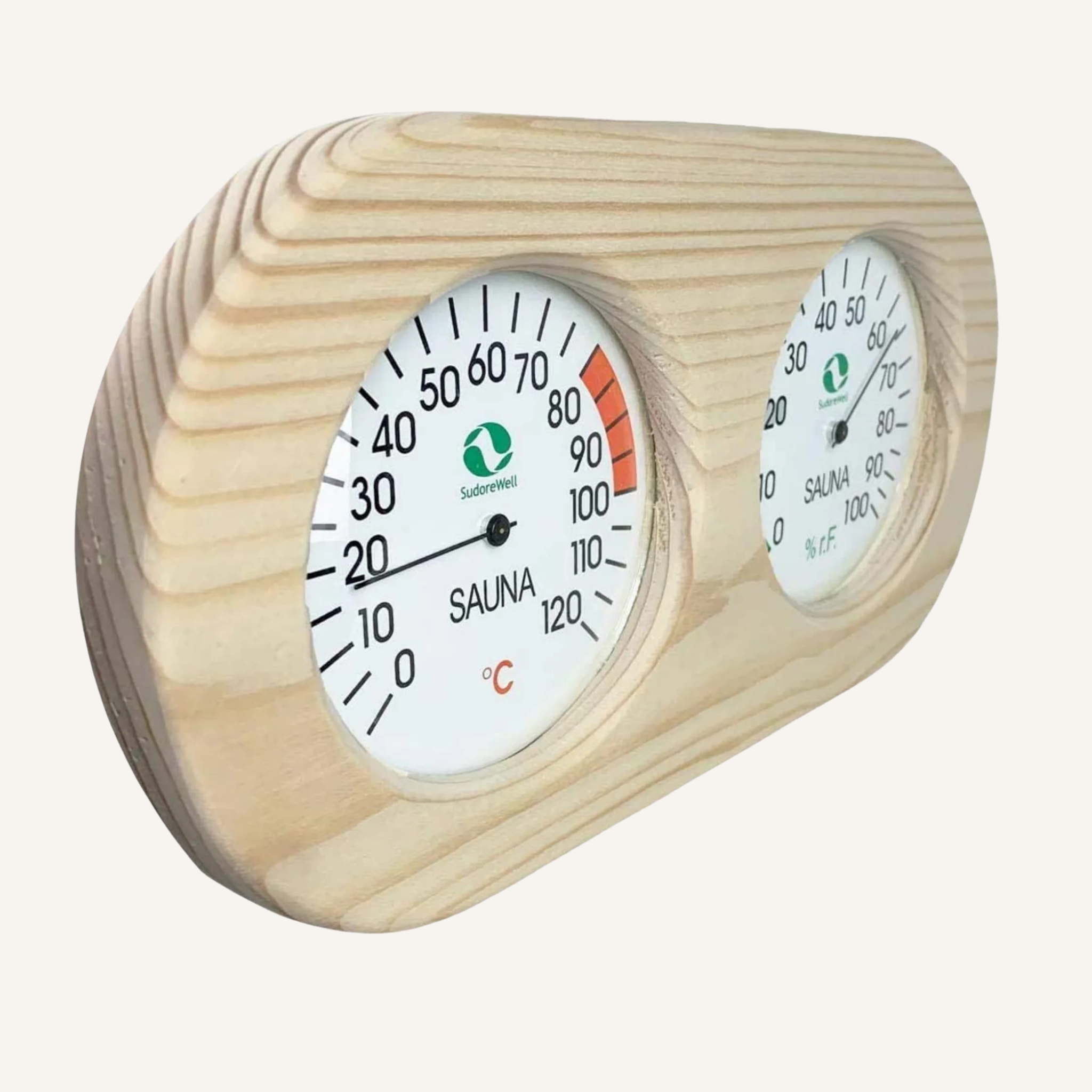 Sauna Messstation Klimamesser mit Thermometer + Hygrometer im Holzrahmen