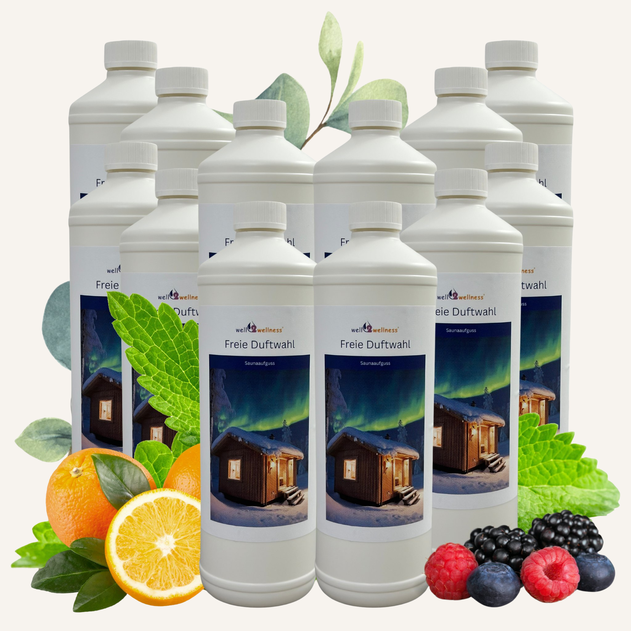 well2wellness® Saunaaufguss Set 12 x 1000 ml - freie Duftwahl