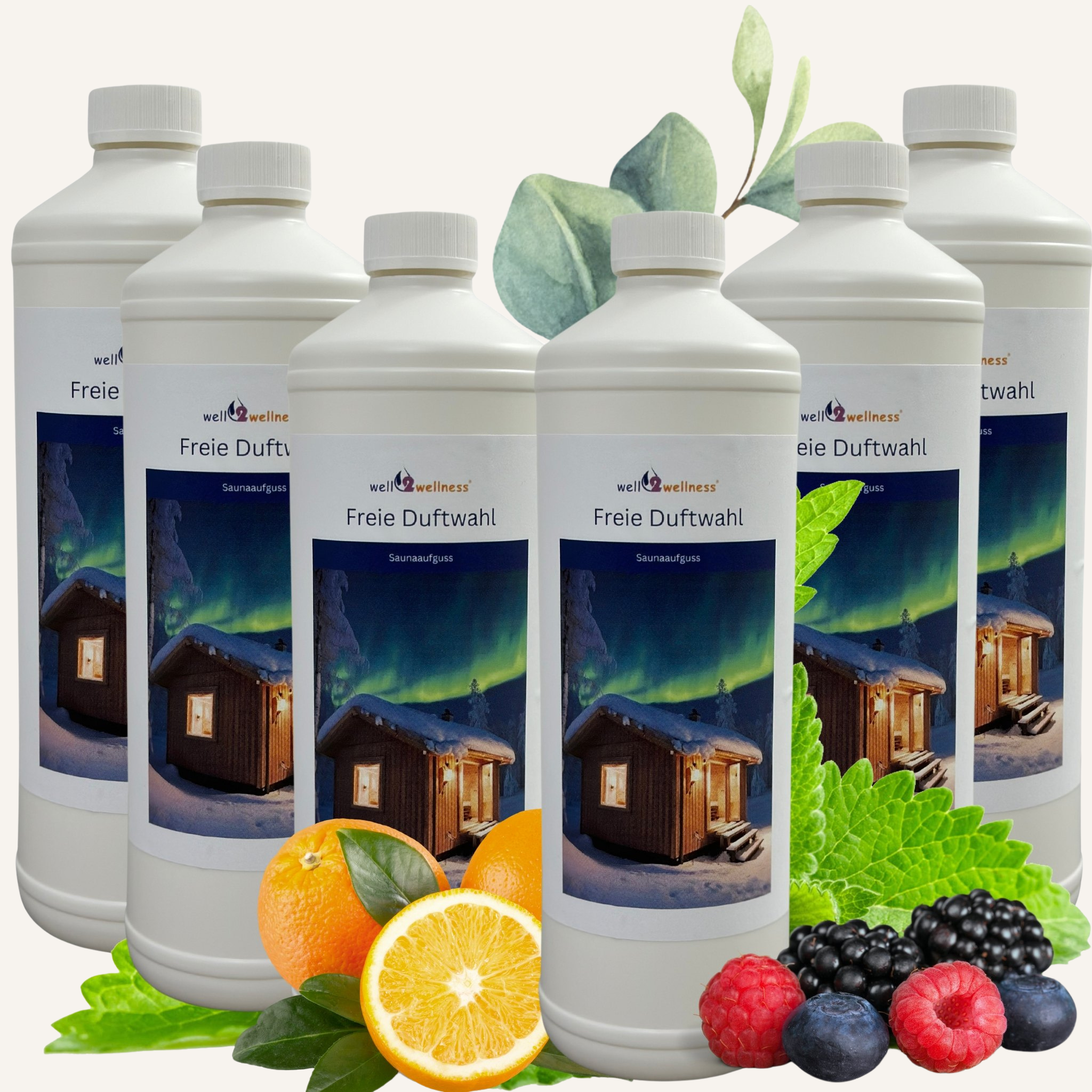 well2wellness® Saunaaufguss Set 6 x 1000 ml - freie Duftwahl