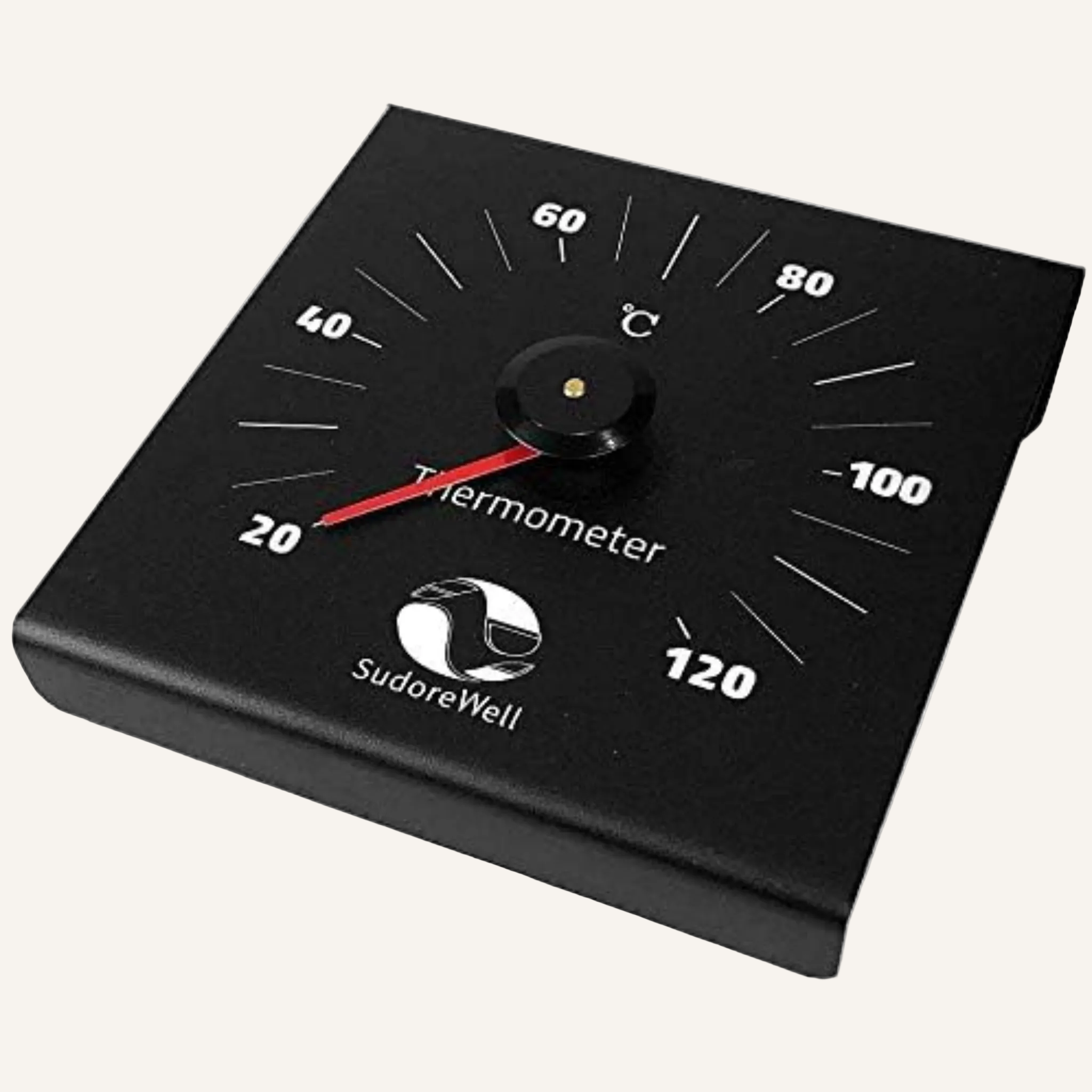 SudoreWell® Sauna Thermometer black aus schwarzem Aluminium 120 x 120mm mit rotem Zeiger